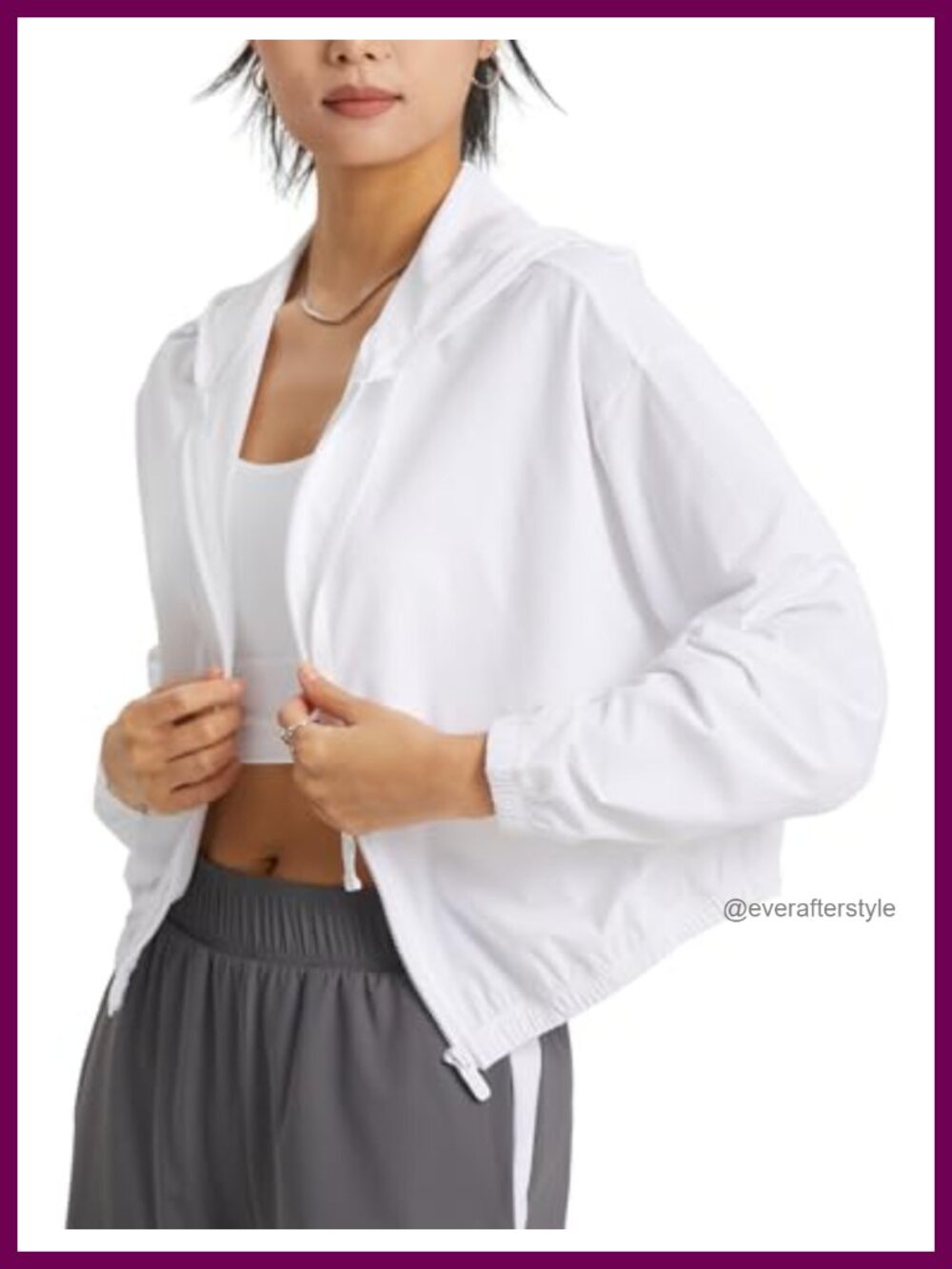 Womens UPF 50+ Full Zip Cropped Athletic Hooded Jacket Quick Dry
